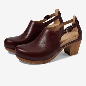 Dansko Maroon Leather Clog Heels with Adjustable Buckle